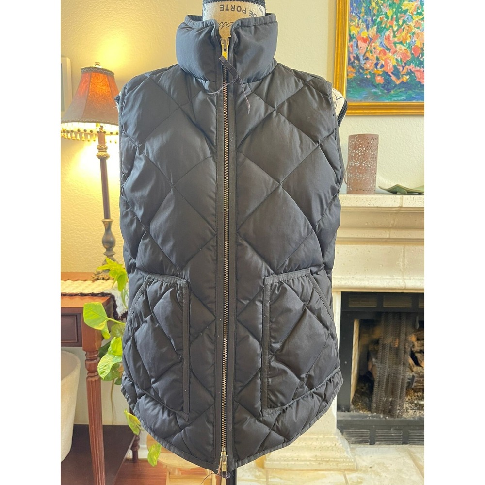 J. Crew Womens  Black Quilted‎ Puffer Vest Sleeveless Full Zip Pockets